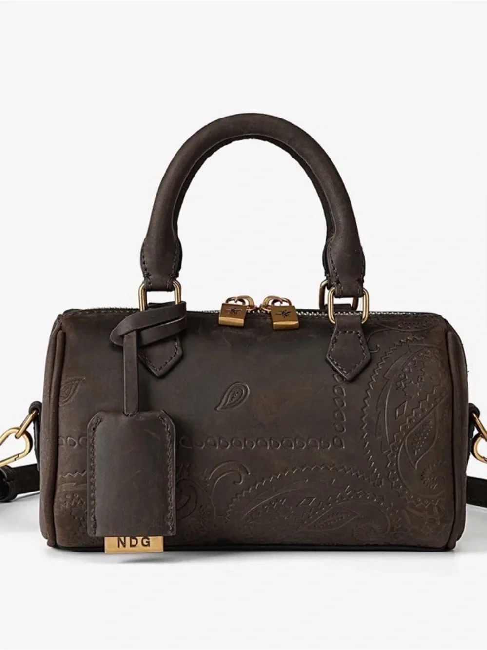 Embossed Brown Leather Satchel Bag